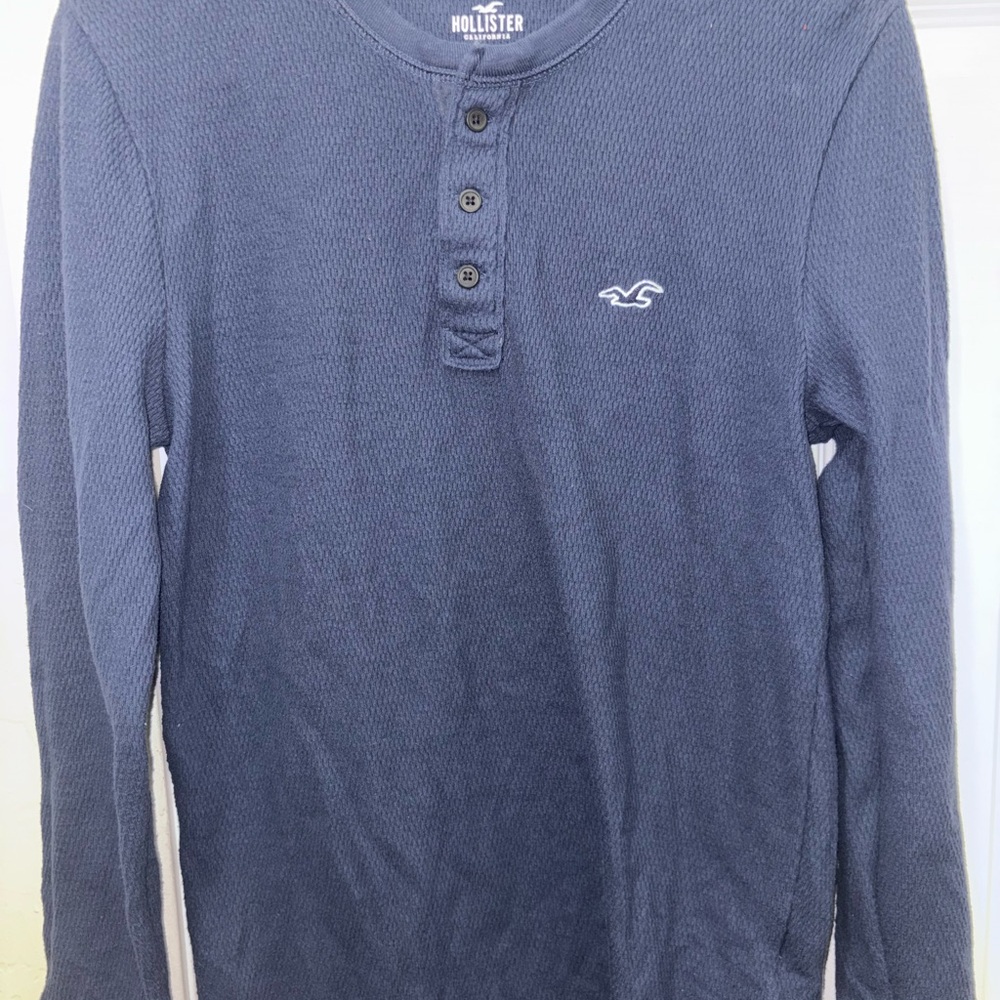 Hollister Men's Navy Long Sleeve Henley